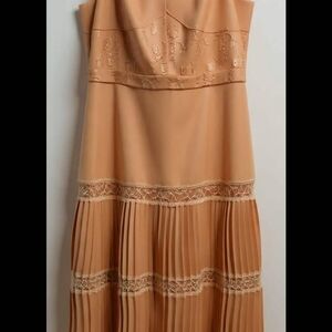 MOTF Strapless Tan Dress with Lace and Pleats
